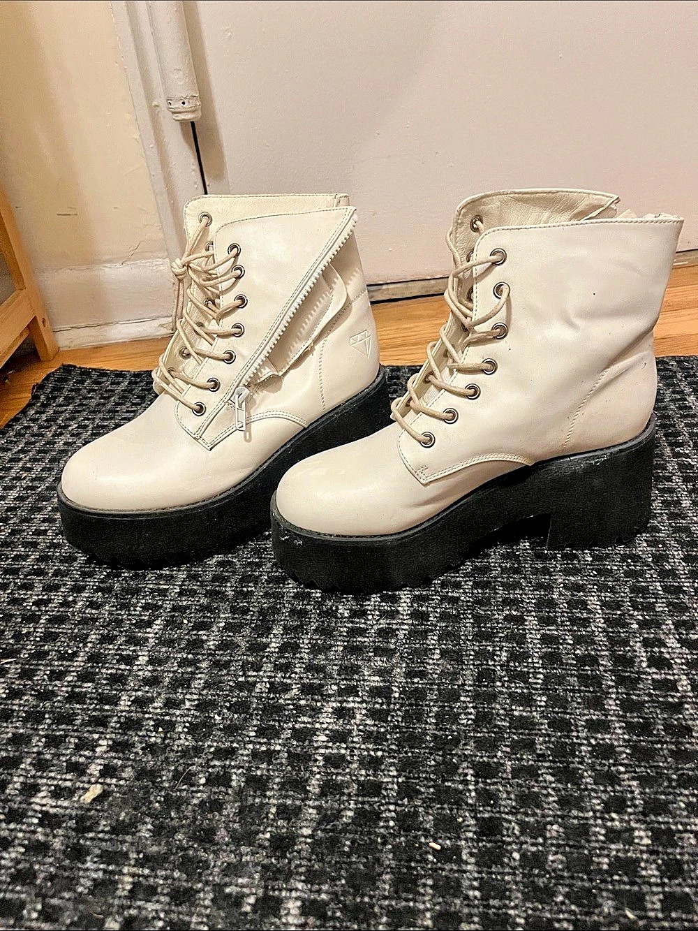 Rock & Candy Combat Platform Boots in White - size 7